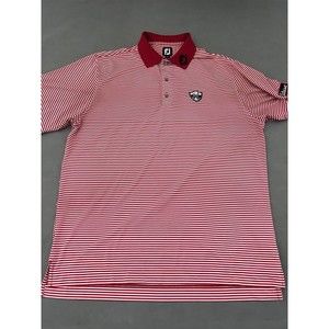Footjoy Mens L Titleist YCC Embroidered Patch Red Striped Golf Polo Shirt
